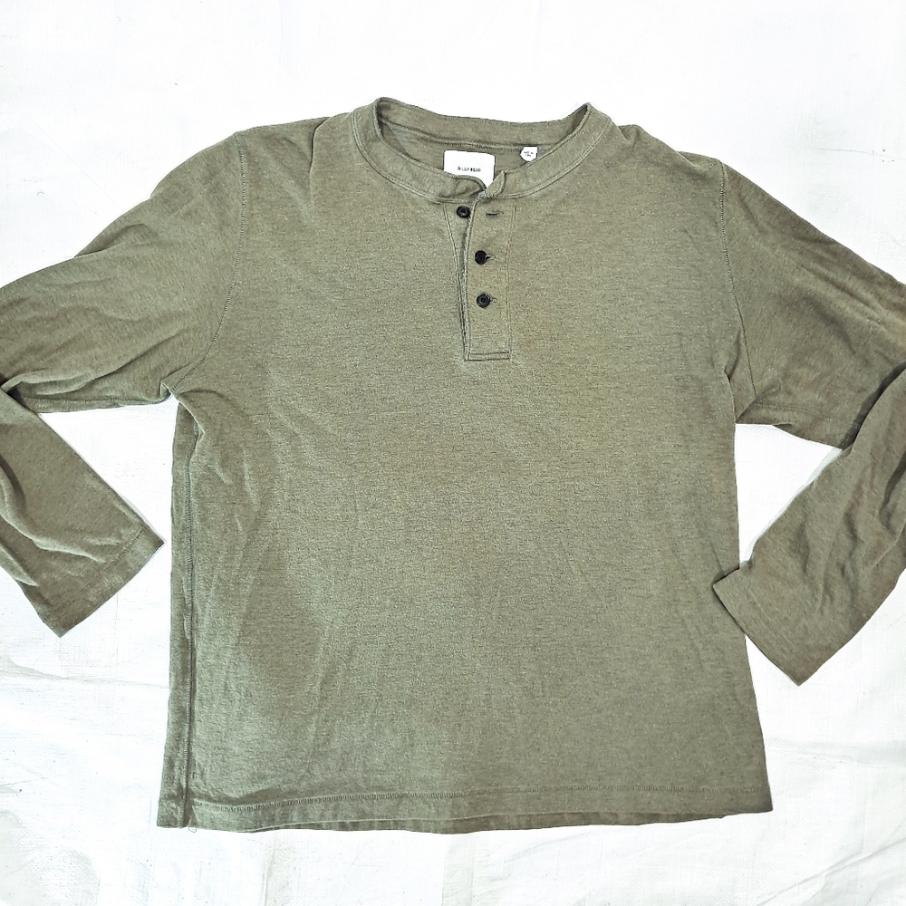 Billy Reid Mossy Green Quarter Button Henley Long Sleeve Shirt